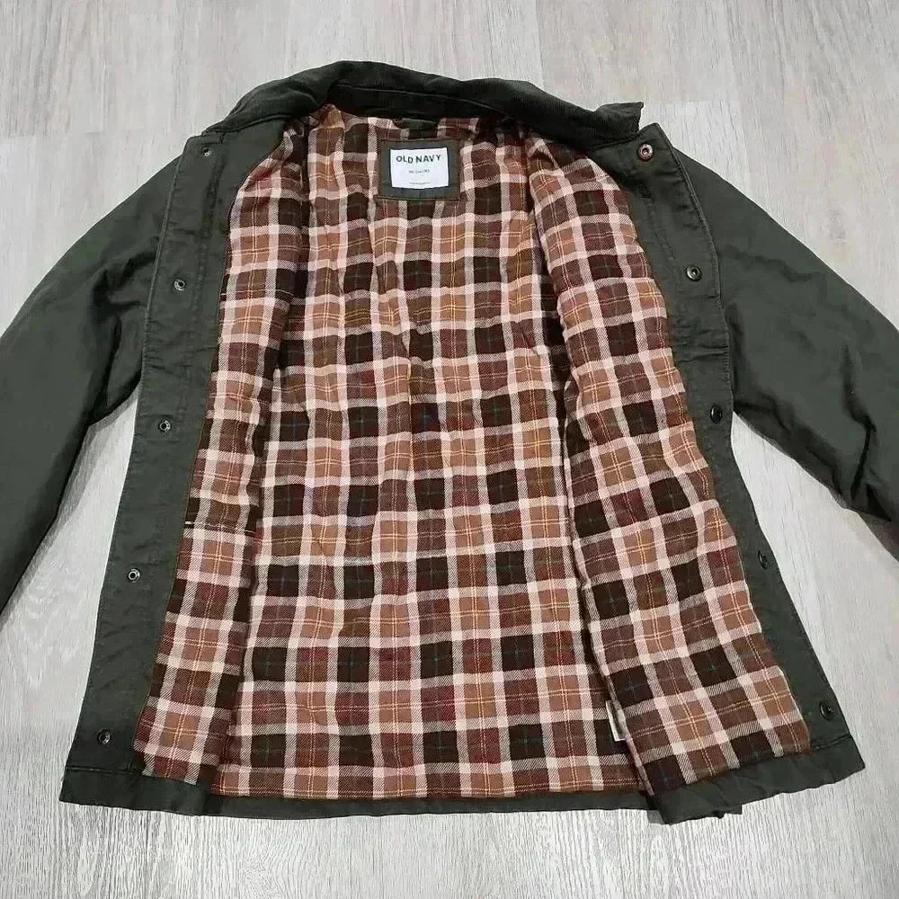 Old Navy Mens Long Sleeve Lined Collared Button Front Jacket Olive Green Size XL
